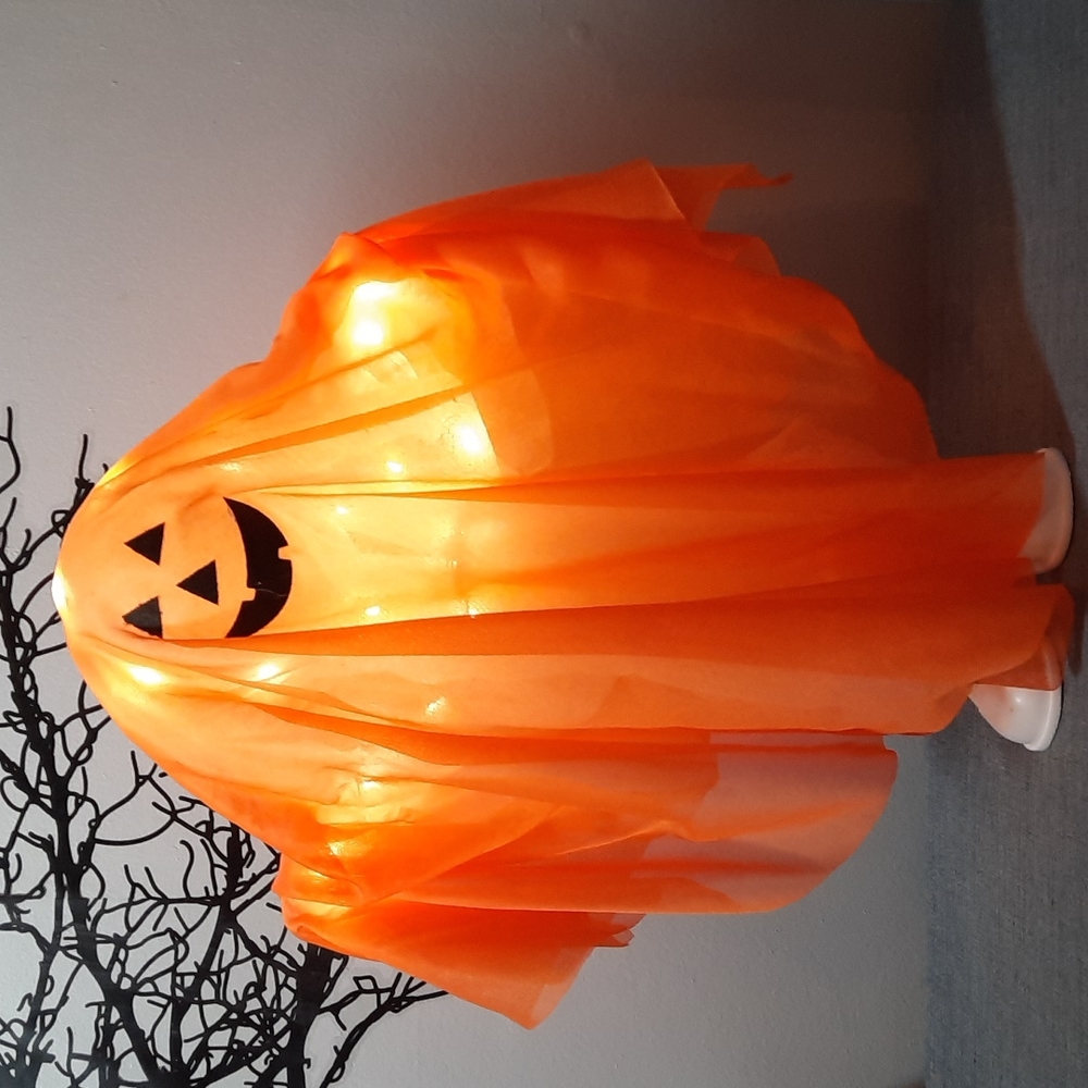Ghost Jack O'Lantern Standing Light Up Halloween Decoration Orange Fun Friendly